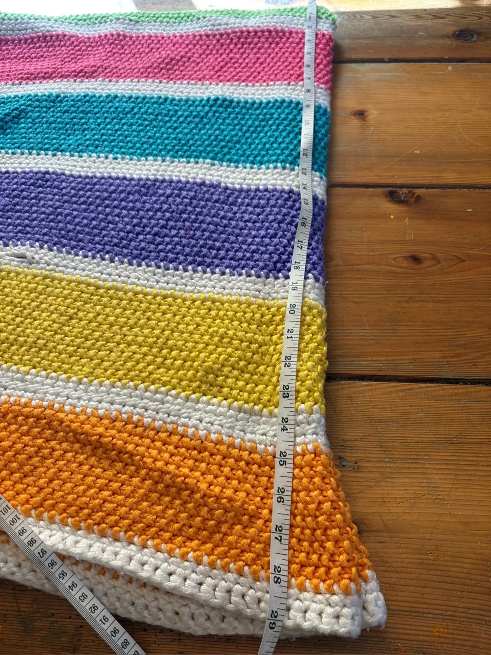Handmade Crochet Striped Colorblock Throw - Bright Rainbow Colors Large